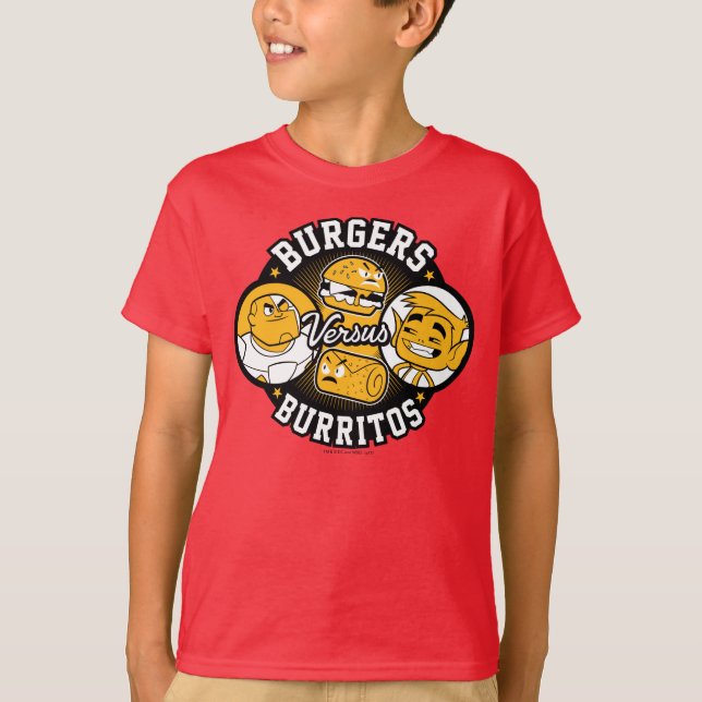 Camiseta ¡Los adolescentes se van! | Burgers contra burrito (Anverso)