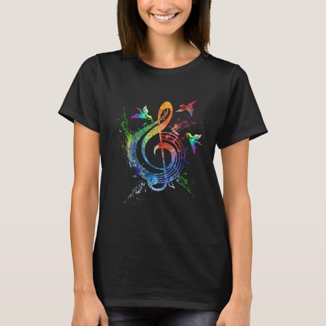 Camiseta Los Amantes De La Música Tees Treble Clef Con Aves (Anverso)