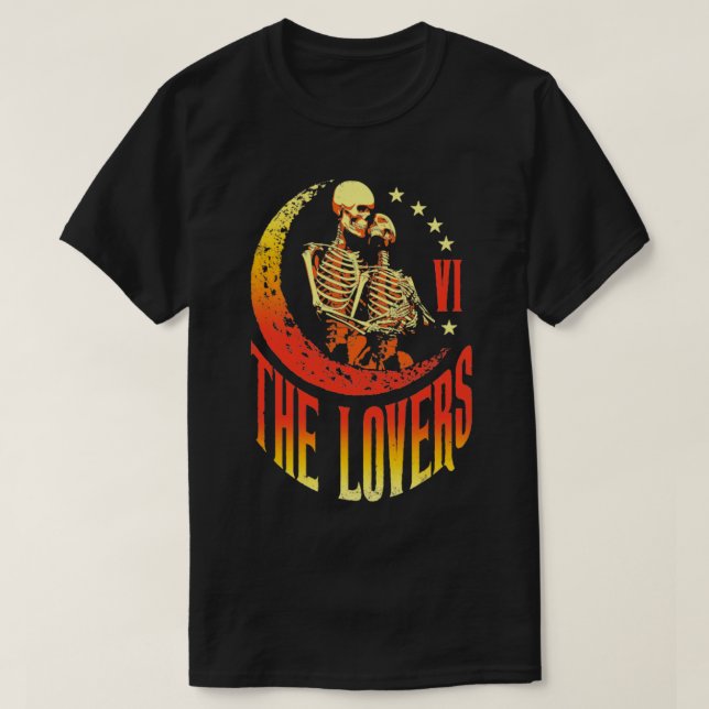 Camiseta Los amantes de la tarjeta Tarot Skeleton Moon Cres (Diseño del anverso)