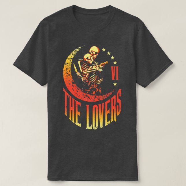 Camiseta Los amantes de la tarjeta Tarot Skeleton Moon Cres (Diseño del anverso)