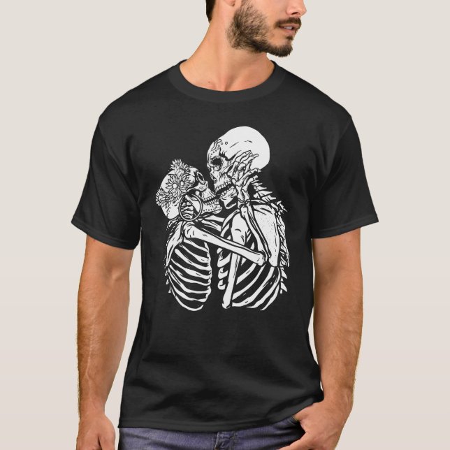 Camiseta los amantes del boho gótico skeleton valentines sk (Anverso)