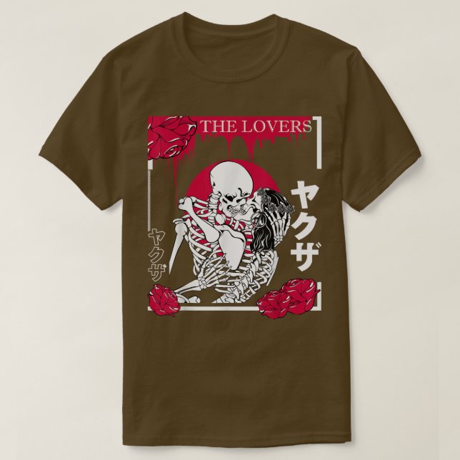 Camiseta Los amantes esqueletos de las flores rojas kanji j (Diseño del anverso)