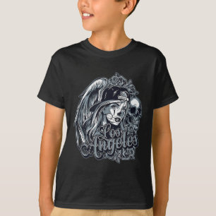Camiseta Los Angeles Chicana Design Con Rosas De Calaveras 