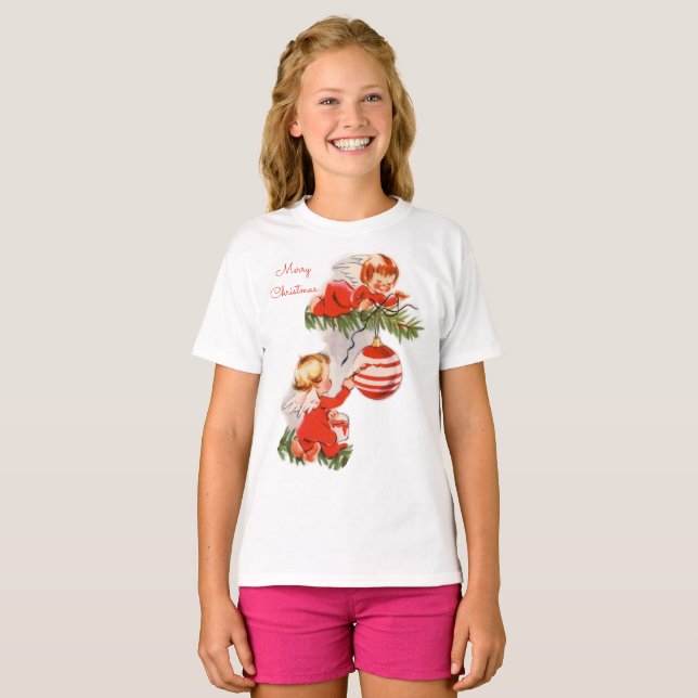 Camiseta Los ángeles decorando el árbol de Navidad (Anverso completo)