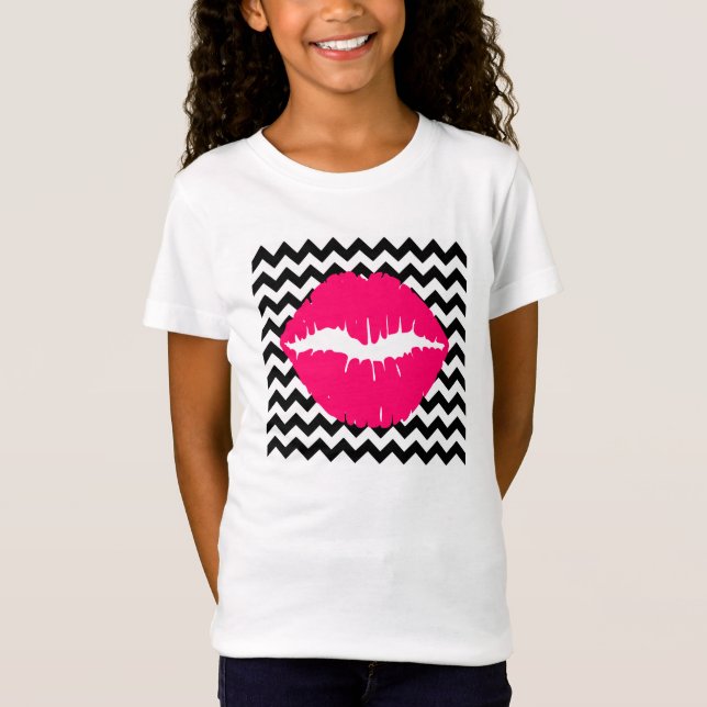Camiseta Los brillantes labios rosas sobre el zigzag negro  (Anverso)