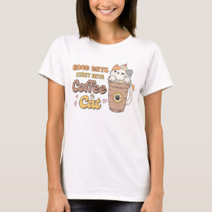 Camiseta Los Buenos Días Empiezan Con Café Y Gato