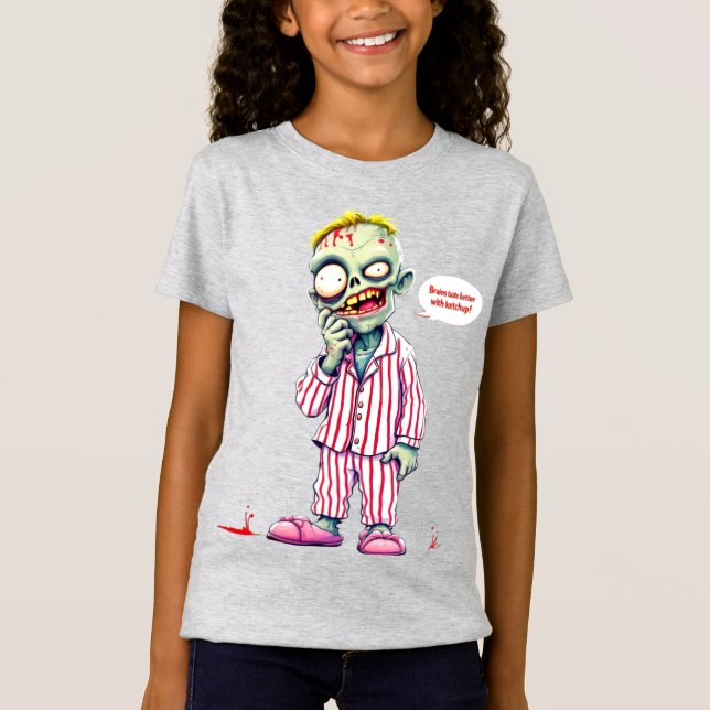 Camiseta ¡Los cerebros saben mejor con ketchup! Zombie en p (Anverso)