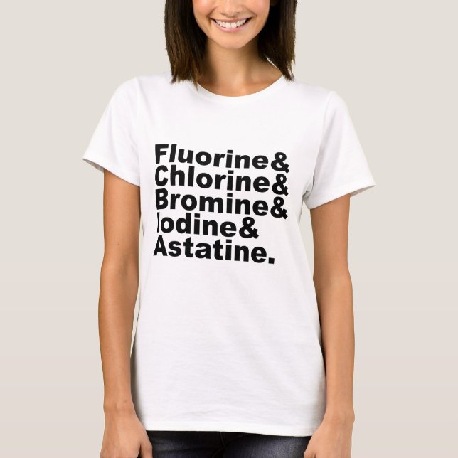 Camiseta Los cinco halógenos de la química | Cloro Bromo (Anverso)