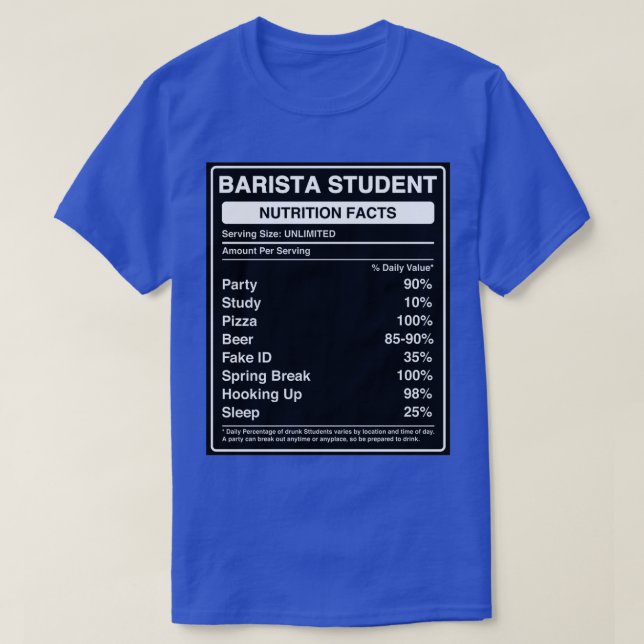 Camiseta Los datos sobre nutrición estudiantil de Barista e (Diseño del anverso)