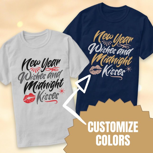 Camiseta los deseos de año nuevo y la marina de guiones de  (new year wishes and midnight kisses script navy T-Shirt)