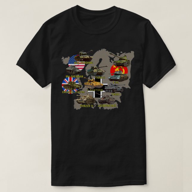 Camiseta Los diez mejores tanques M4 Sherman Panzer IV Tigr (Diseño del anverso)