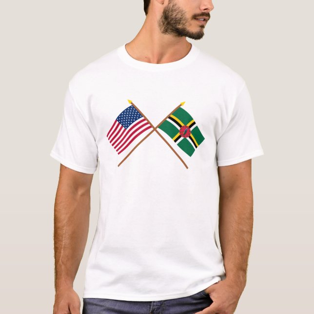 Camiseta Los E.E.U.U. y banderas cruzadas Dominica (Anverso)