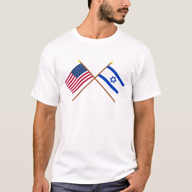 Camiseta Los E.E.U.U. y banderas cruzadas Israel (Anverso)