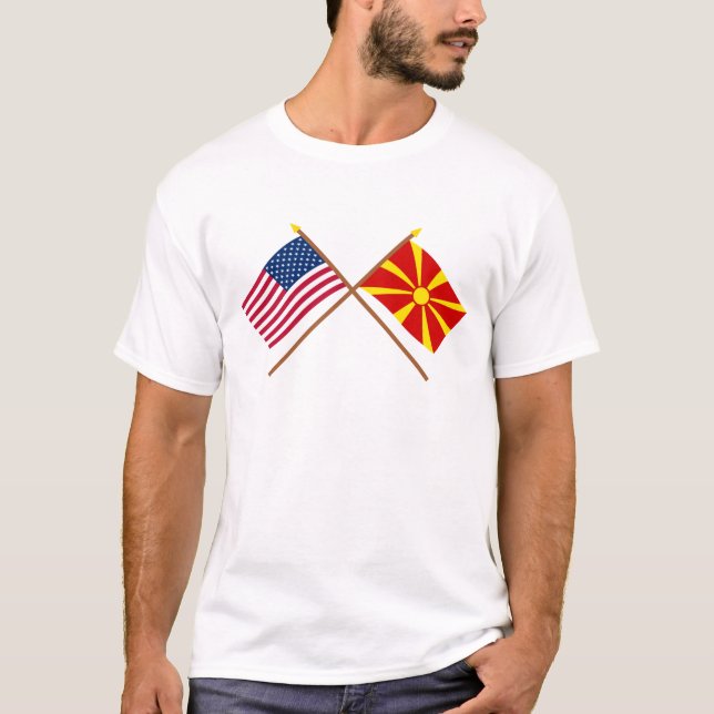 Camiseta Los E.E.U.U. y banderas cruzadas Macedonia (Anverso)