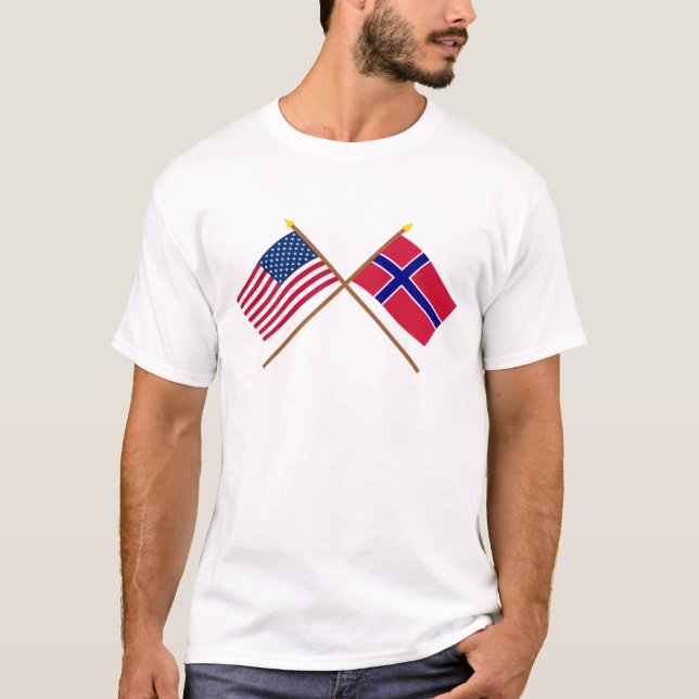 Camiseta Los E.E.U.U. y banderas cruzadas Noruega (Anverso)