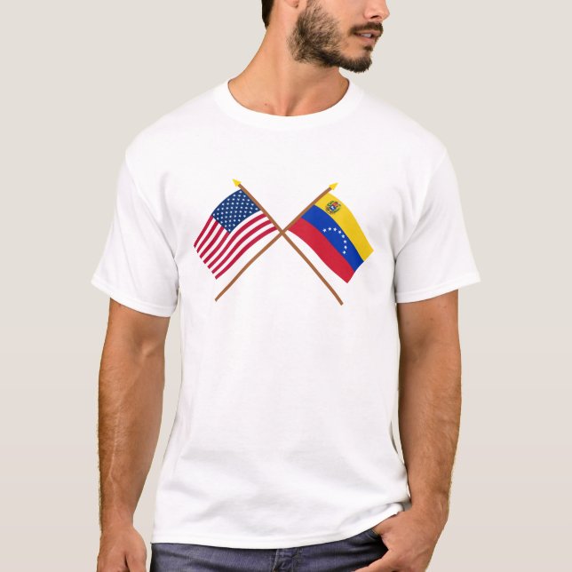 Camiseta Los E.E.U.U. y banderas cruzadas Venezuela (Anverso)