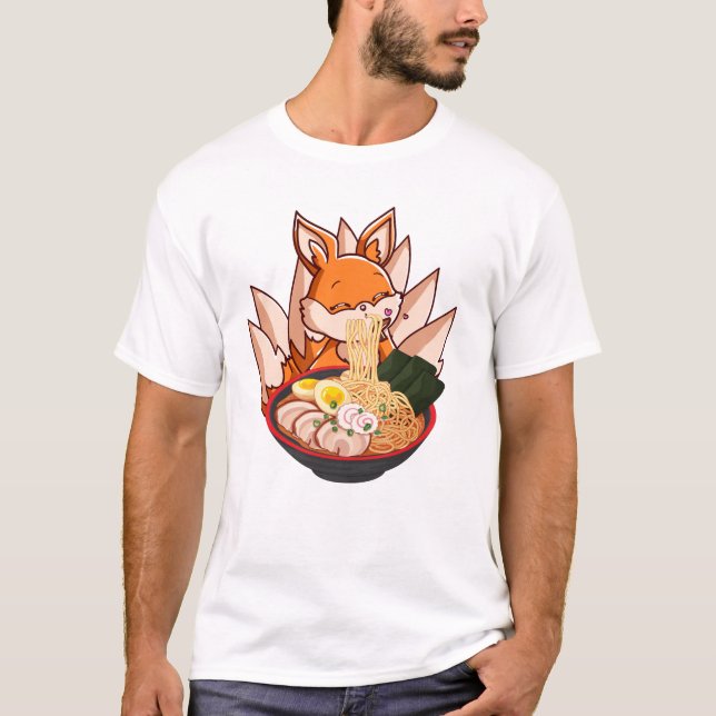 Camiseta Los fideos japoneses de Fox Ramen cuten a Kawaii A (Anverso)