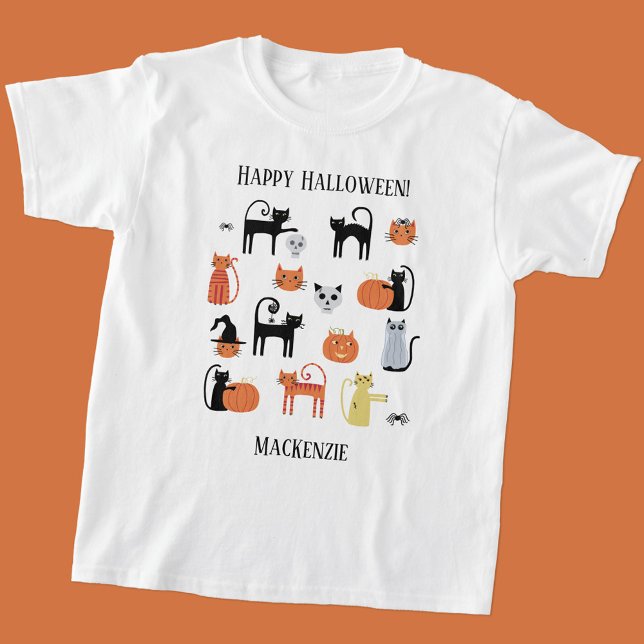Camiseta Los gatos de Halloween tienen miedo de ser persona (Halloween cats personalized kids t-shirt)