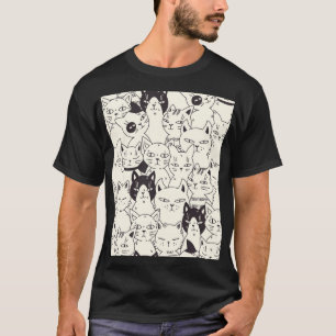 Camiseta Los gatos dibujados a mano garabatean un patrón si