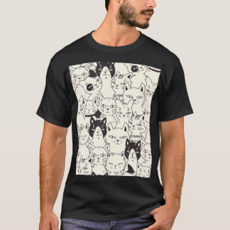 Camiseta Los gatos dibujados a mano garabatean un patrón si