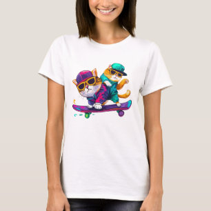 Camiseta Los Gatos Juegan Al Skateboard Usando Gafas Hip Ho