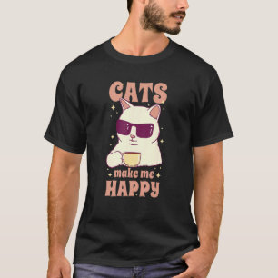 Camiseta Los gatos me hacen feliz café beber gafas de sol K