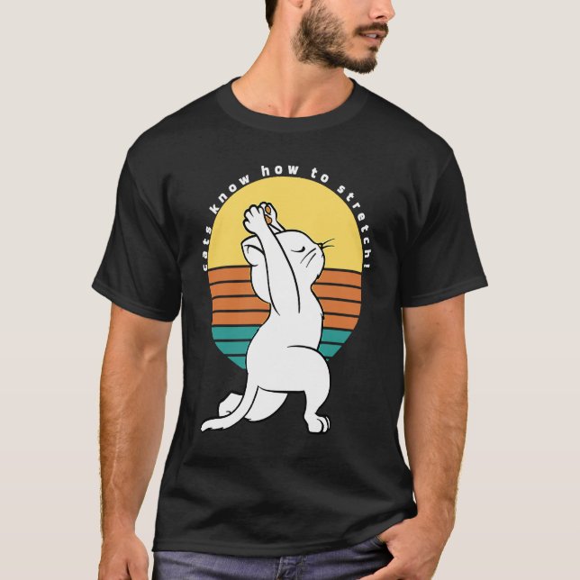 Camiseta Los Gatos Saben Cómo Estirar El Gato De Yoga Retro (Anverso)