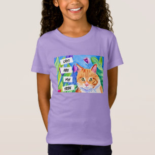 Camiseta Los gatos son mi tribu   Gato Naranja y flores