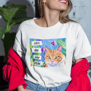 Camiseta Los Gatos son mi Tribu   Gato Naranja y Flores