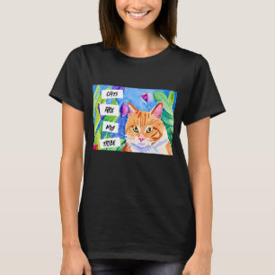 Camiseta Los gatos son mi tribu   Gato Naranja y flores
