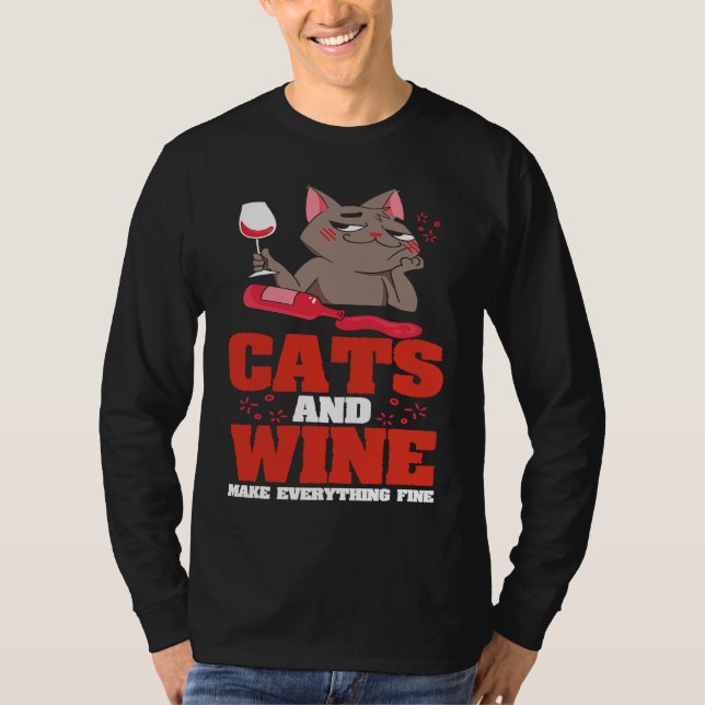 Camiseta Los Gatos Y El Vino Hacen Todo Lo Mejor Para Beber (Anverso)