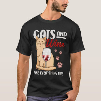 Camiseta Los Gatos Y El Vino Hacen Todo Muy Fundido Gato Am