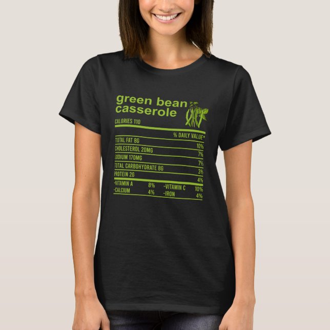 Camiseta Los Hechos De Nutrición De Casserole Bean Verde Te (Anverso)