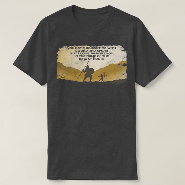 Camiseta Los héroes de la Biblia David y Goliat angustiados (Diseño del anverso)