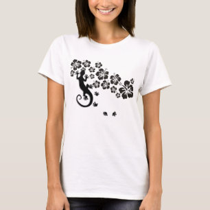 Camiseta los hibiscos florecen de negro con Gecko