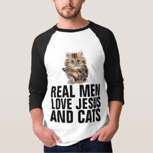 CAMISETA LOS HOMBRES REALES AMAN A JESÚS Y GATOS, CAMISAS C