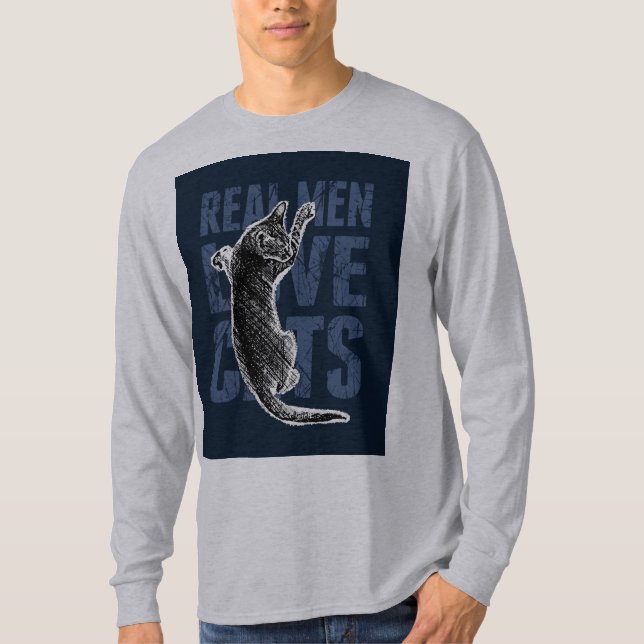 Camiseta Los hombres reales aman gatos de acero azul (Anverso)