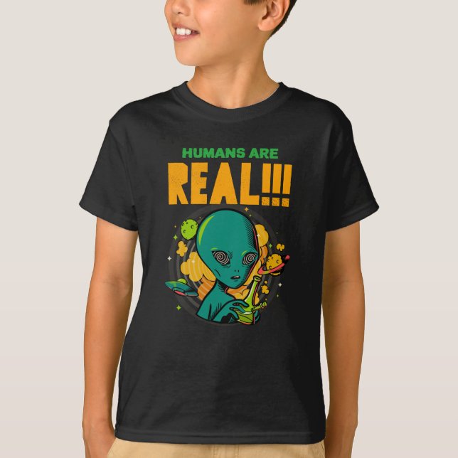 Camiseta Los humanos son REALES!!!!!! Ilustrador alienígena (Anverso)
