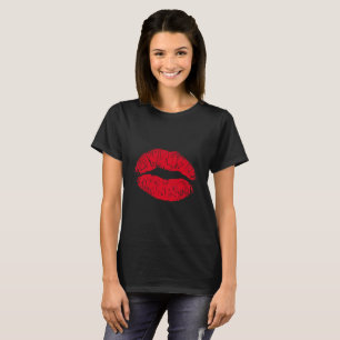 Camiseta Los labios de besos rojos en negro