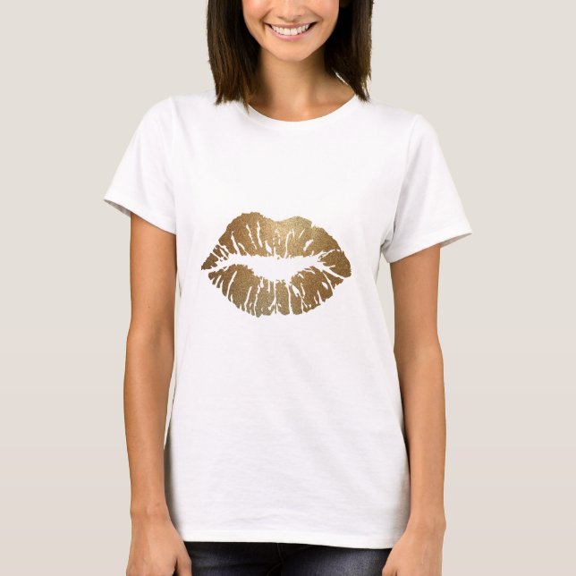 Camiseta Los labios de purpurina dorado, el estilo de lujo (Anverso)