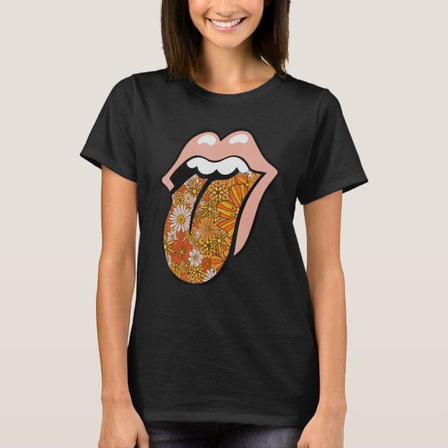 Camiseta Los labios florales de los años 70 Hippie Groovy D (Anverso)