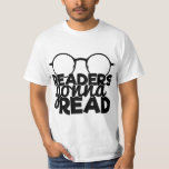 Camiseta Los lectores van a leer lecturas divertidas de Boo<br><div class="desc">Una tipografía genial de camiseta de hombres con gafas y una cita que dice: "Los lectores van a leer".</div>