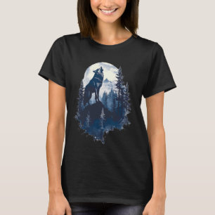 Camiseta Los lobos aullan frente a la luna y el lobo forest