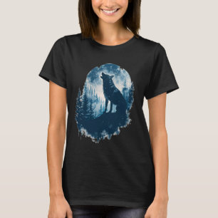 Camiseta Los lobos aullan frente a la luna y el lobo forest