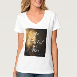 Camiseta Los malvados proverbios de la huida 28:1 KJV cuell