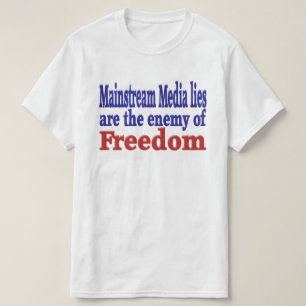 Camiseta Los medios tradicionales mienten el texto azul roj