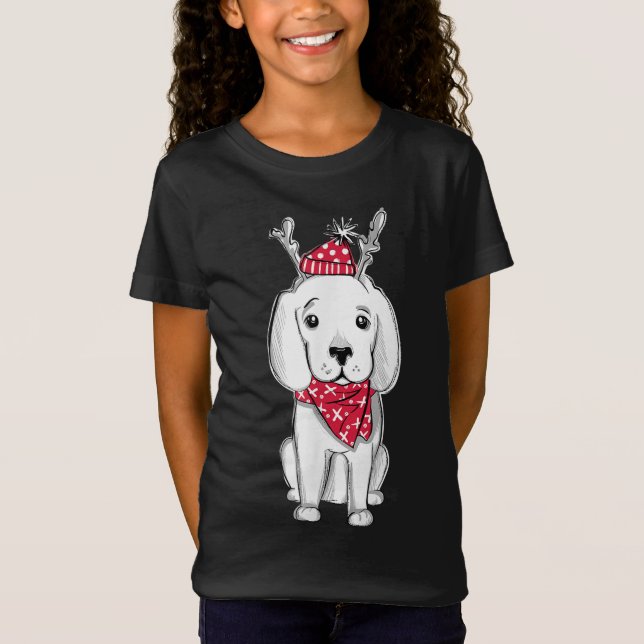 Camiseta Los Navidades adoran con reno al perro con traje d (Anverso)