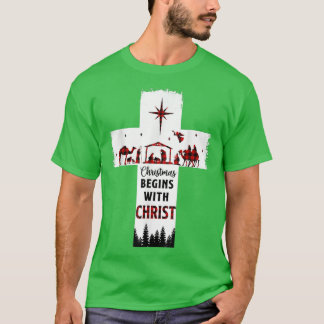 Camiseta Los navidades comienzan con Cristo Cruz Cristiana