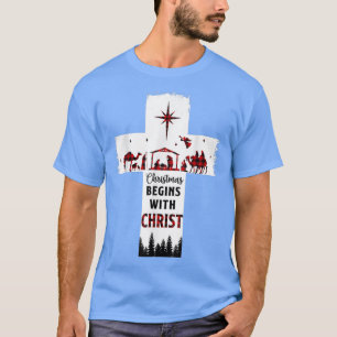 Camiseta Los navidades comienzan con Cristo Cruz Cristiana