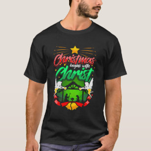 Camiseta Los navidades comienzan con Cristo Hoodie Nativida